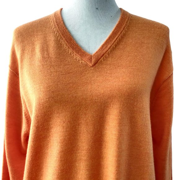 Peter Millar Mens M Orange Monarch Beach 100% Merino Wool V-Neckline Sweater - Picture 5 of 10